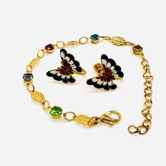 Vintage Butterfly Earrings & Rhinestone Bracelet - Picture 10 of 10